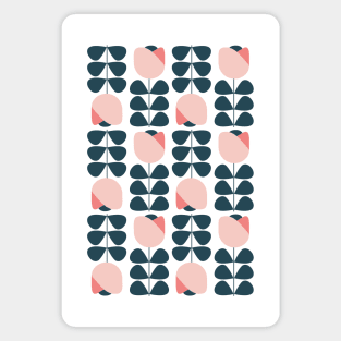 Retro Geometric Floral Pattern 1 in Baby Pink, Coral and Dark Blue Magnet